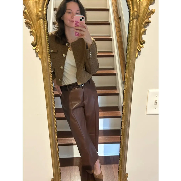 Jason Wu Faux Leather Wide‎ Leg Trousers Cropped Brown High Rise Pants Sz 8 - Picture 5 of 15